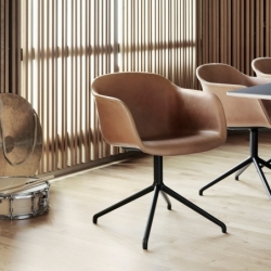 FIBER ARMCHAIR central leg leather shell - Dining Armchair - Designer Furniture - Silvera Uk
