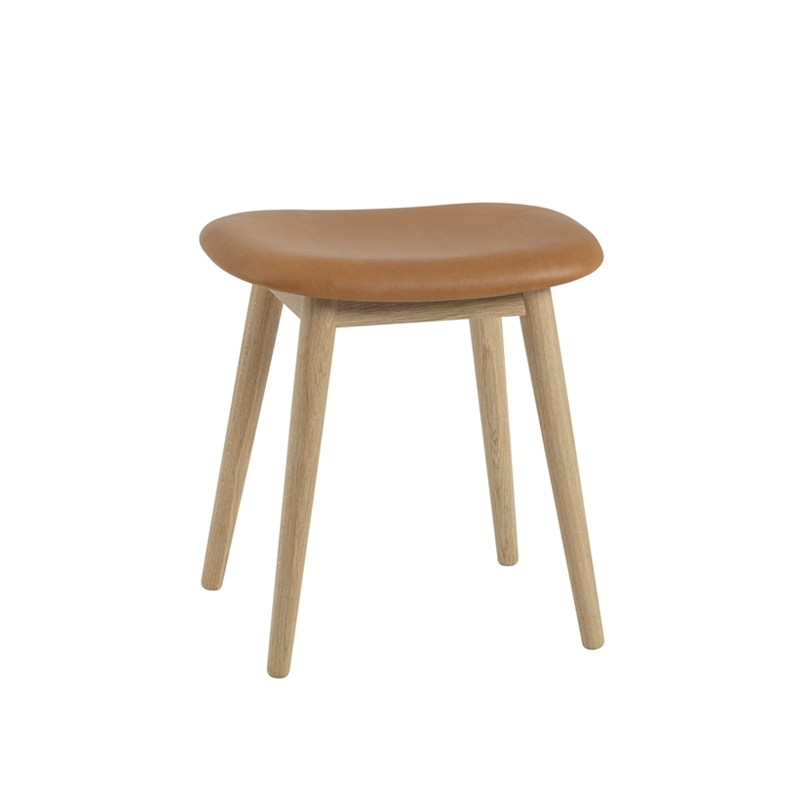 FIBER STOOL wooden legs leather seat - Stool - Designer Furniture - Silvera Uk