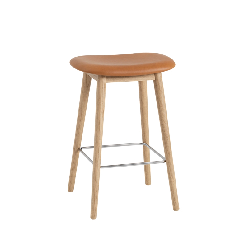 FIBER BAR STOOL wooden legs leather seat H65 - Bar Stool - Designer Furniture - Silvera Uk