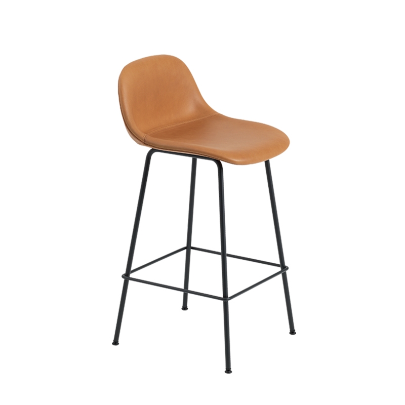 FIBER BAR STOOL with backrest steel legs H65 leather seat - Bar Stool - Designer Furniture - Silvera Uk