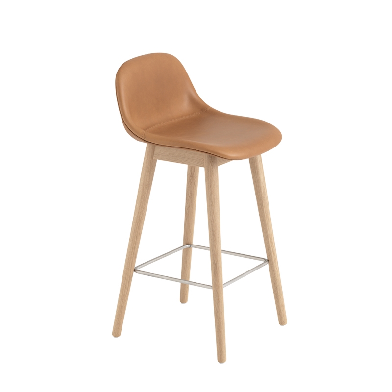 Backrest Wooden Legs Leather Seat H65 Bar, Wooden Bar Stool With Leather Seat